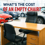 car dealership setting with a empty chair