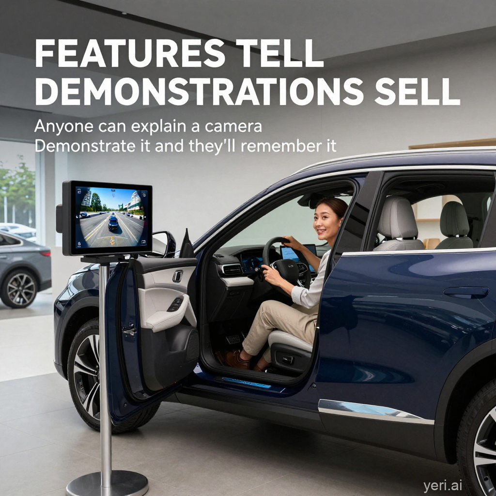 Customer experiencing a 360 degree camera demonstration in a dealership
