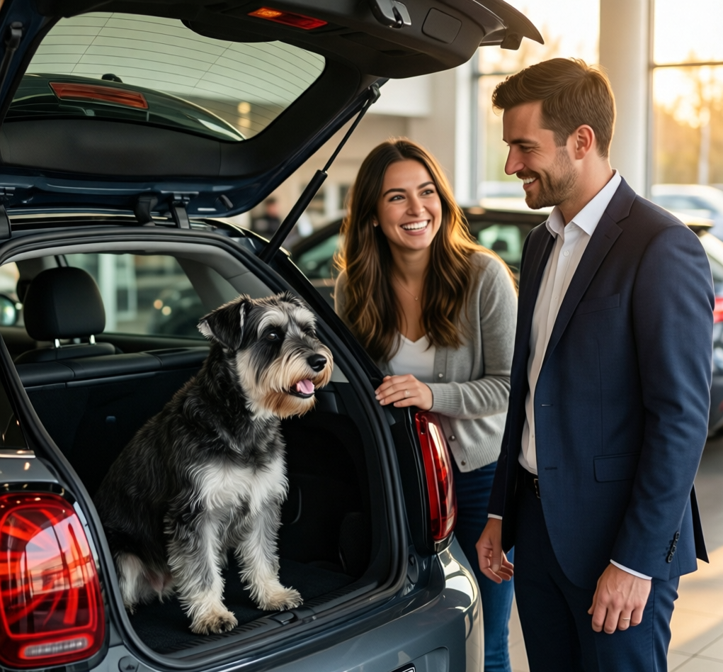 Customer and dogs experiencing a car that fits their lifestyle